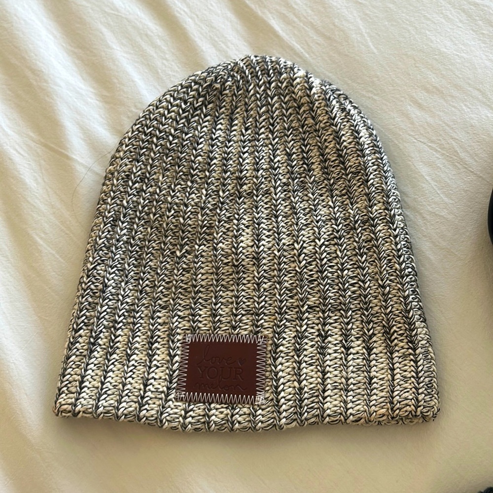 Grey and white beanie